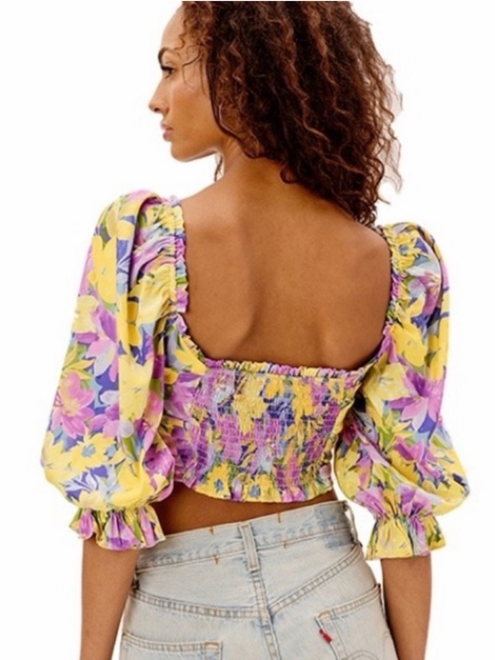 For Love & Lemons Cassia crop top- yelloe purple floral - Picture 3 of 5